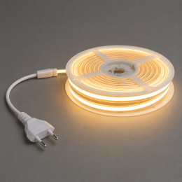 Світлодіодна COB стрічка BIOM Professional 220V 9 Вт/м 3000K 900 лм/м IP65 240 LED/м 10×4 мм, комплект 5 м з вилкою