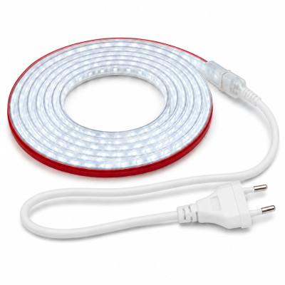Світлодіодна стрічка LED AVT 5 м готовий комплект з вилкою 220V IP65 9W/м 120 LED/м холодна біла