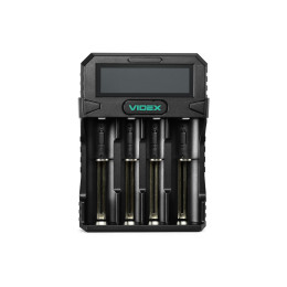 Зарядний пристрій VIDEX VCH-L400 для Li-ion, 4 слоти, USB-C, LCD, 1A×2 або 0.5A×4, автовідключення