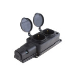 Колодка гумова BEMIS IP44 на 2 розетки із заземленням і кришками – чорна зовнішня розетка вологостійка