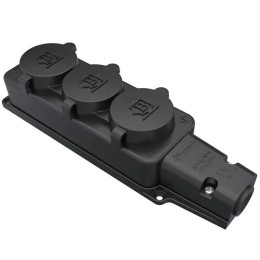 Колодка розбірна гумова BEMIS IP44 на 3 розетки із заземленням і кришками, 16А 250В – силова вологозахищена електророзетка