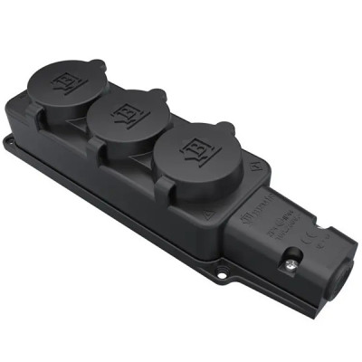 Колодка розбірна гумова BEMIS IP44 на 3 розетки із заземленням і кришками, 16А 250В – силова вологозахищена електророзетка