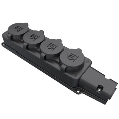 Колодка розбірна гумова BEMIS IP44 на 4 розетки із заземленням і кришками, 16А 250В – силова електророзетка вологостійка