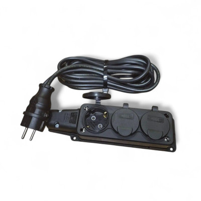 Силовой удлинитель 3 розетки с заземлением, 7 м, IP44, чёрный ПВС 3×1.5 мм², 16А 3.5 кВт, для наружных работ