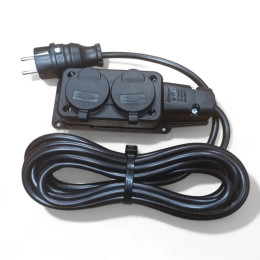 Подовжувач із заземленням 16А (3,5 кВт), 2 розетки, довжина 1 метр, ПВС 3×1.5, каучуковий корпус, чорний