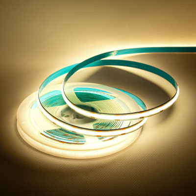 Светодиодная лента теплый белый MTK electro COB 12V 9W/м 320 LED/м IP20 8мм, 5 м — сплошная подсветка