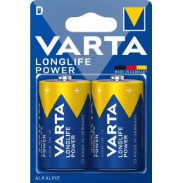 Батарейка Varta Longlife Power D LR20 Alkaline 1.5V, 2шт – лужні батарейки для ліхтарів, іграшок та радіоприймачів