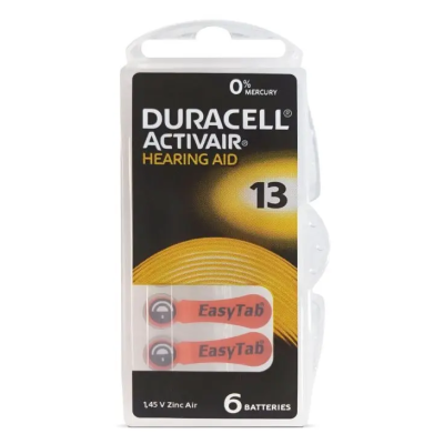 Батарейка DA13 (PR48) для слухових апаратів 1.4V 290mAh D7.9×H5.4 мм повітряно-цинкова, 6 шт – Duracell