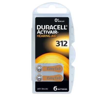 Батарейка DA312 (PR41) для слухових апаратів 1.4V 180mAh D7.9×H3.6 мм повітряно-цинкова, 6 шт – Duracell