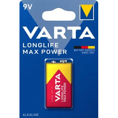 Батарейка VARTA Longlife Max Power 6LR61 (Крона) 9V/6F22 – щелочной элемент питания для точных приборов и сигнализации