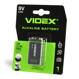 Батарейка VIDEX 6LR61 (Крона) 9V щелочная – элемент питания для пультов, игрушек и электроники