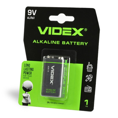 Батарейка VIDEX 6LR61 (Крона) 9V щелочная – элемент питания для пультов, игрушек и электроники