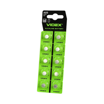 Батарейка Videx AG5 (LR754) Alkaline 1.5V D7.9×5.4мм, 10шт – для часов и электроники Батарейка Videx AG5 (LR754) Alkaline 1.5V D7.9×5.4мм, 10шт – для часов и электроники