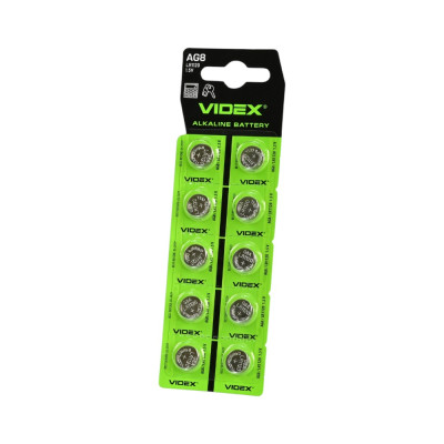 Батарейка AG8 / LR1120 / 191 / 1.5V Alkaline D11.6×H2.1 мм Videx – щелочная кнопочная батарейка для весов, калькуляторов, часов (10 шт)