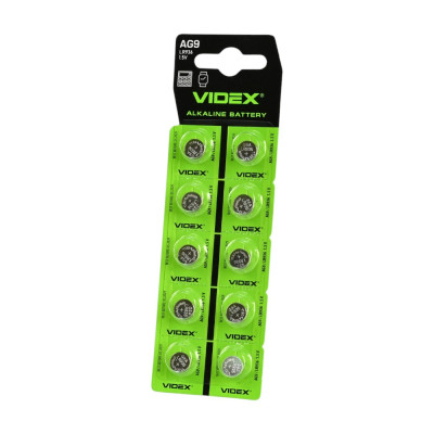 Батарейка Videx AG9 (LR936) Alkaline 1.5V D9.5×3.6мм, 10шт – для годинників та електронних пристроїв Батарейка Videx AG9 (LR936) Alkaline 1.5V D9.5×3.6мм, 10шт – для годинників та електронних пристроїв