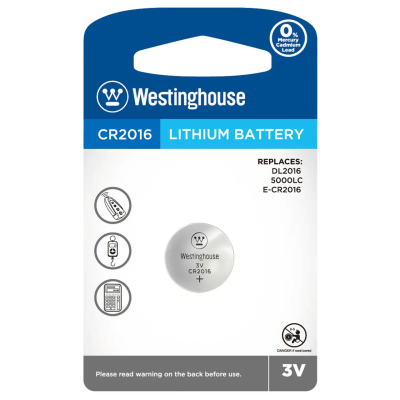 Дисковая батарейка CR2016 3V 90mAh Lithium D20×H1.6 мм Westinghouse – литиевая кнопочная батарейка для часов, пультов, весов Дисковая батарейка CR2016 3V 90mAh Lithium D20×H1.6 мм Westinghouse – литиевая кнопочная батарейка для часов, пультов, весов