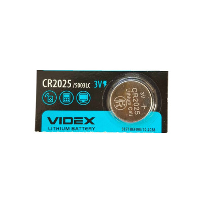 Батарейка Videx CR2025 Lithium 3V D20×2.5мм, 1шт – літієвий елемент живлення для годинників та електроніки
