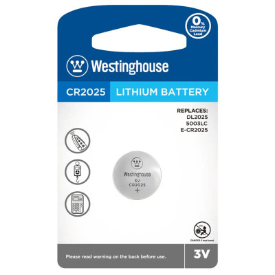 Батарейка CR2025 3V 165mAh Lithium D20×H2.5 мм Westinghouse – літієва таблетка для пультів, брелоків, ваг, годинників Батарейка CR2025 3V 165mAh Lithium D20×H2.5 мм Westinghouse – літієва таблетка для пультів, брелоків, ваг, годинників