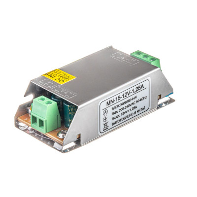 Блок питания 12V 1.25A 15Вт 77×35×22 мм перфорированный IP20 металл AVT Compact – для светодиодной ленты