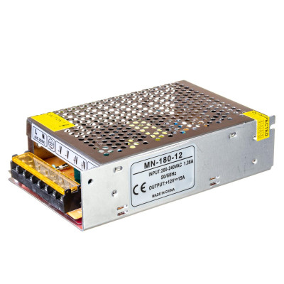 Блок живлення AVT 12V 15A 180Вт 163×98×42 мм – стабілізатор живлення IP20 у перфорованому металевому корпусі для LED і техніки