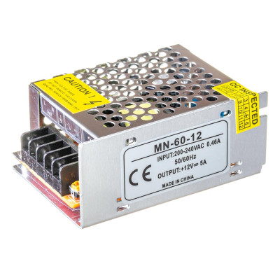 Блок живлення 12V 5A 60Вт 84×58×37 мм перфорований IP20 метал AVT Compact – для світлодіодної стрічки