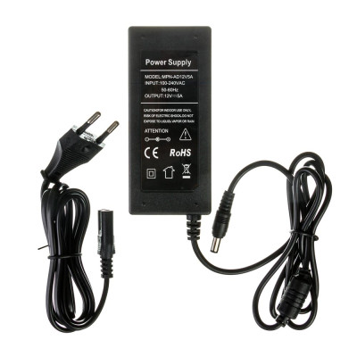 Блок живлення 12V 60W 5A AVT 114×50×32 мм зі штекером 5.5×2.5 та вилкою – адаптер для LED та камер