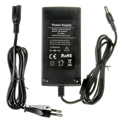 Блок живлення пластиковий 12V 100W 8.3A MPN-AD100W-12V-8.3A-1 зі штекером 5.5×2.5 мм і вилкою 115×58×32 мм AVT – адаптер для LED стрічок і камер