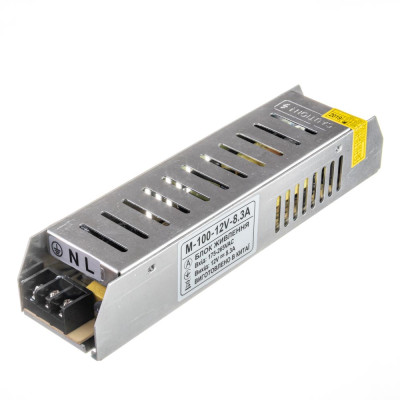 LED блок питания 12V 8.3A 100Вт 188×45×35 мм IP20 перфорированный металлический MTK Electro серия M – стабилизированный БП для лент