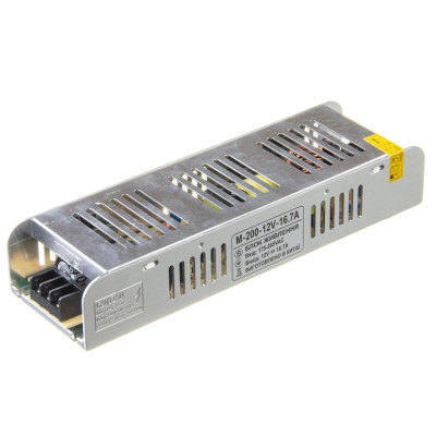 Блок живлення 12V 16.7A 200Вт 220×67×40 мм IP20 MTK Electro серія M – посилений LED БЖ з металевим корпусом Блок живлення 12V 16.7A 200Вт 220×67×40 мм IP20 MTK Electro серія M – посилений LED БЖ з металевим корпусом