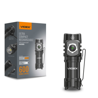 Фонарь аккумуляторный VIDEX VLF-A055 600Lm, USB-C, Li-ion 16340, IP68 – светодиодный компактный фонарь Фонарь аккумуляторный VIDEX VLF-A055 600Lm, USB-C, Li-ion 16340, IP68 – светодиодный компактный фонарь